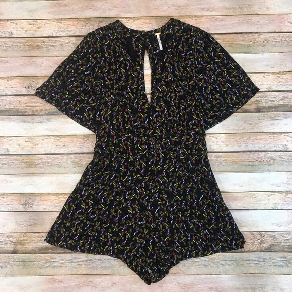 Free People Meet Virginia Black Floral Print Romper Size 4 - Picture 6 of 8